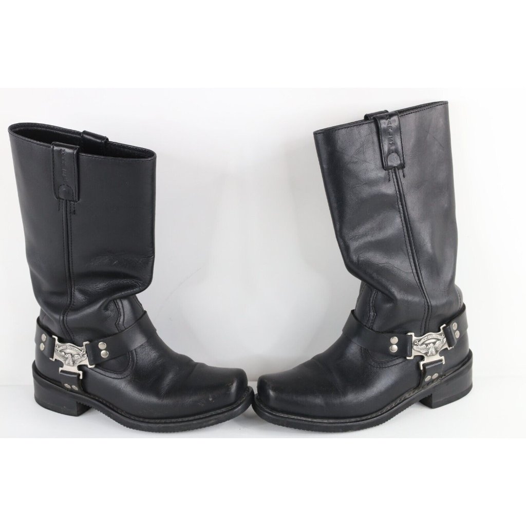 Vintage 90s Harley Davidson Mens 9 Leather Eagle Pull On Engineer Boots Black
